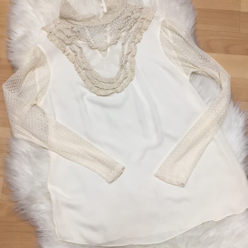 Zara Ivory Satin & Lace Ruffle Blouse